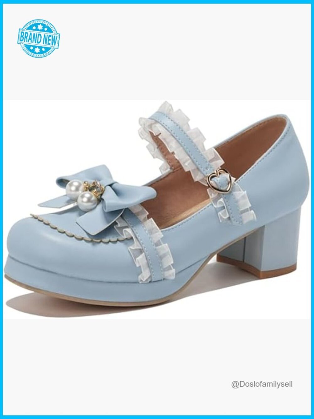 Sweet Lolita Cosplay Mary Jane Pumps Mid Chunky Heel Platform Ankle Strap Lace
